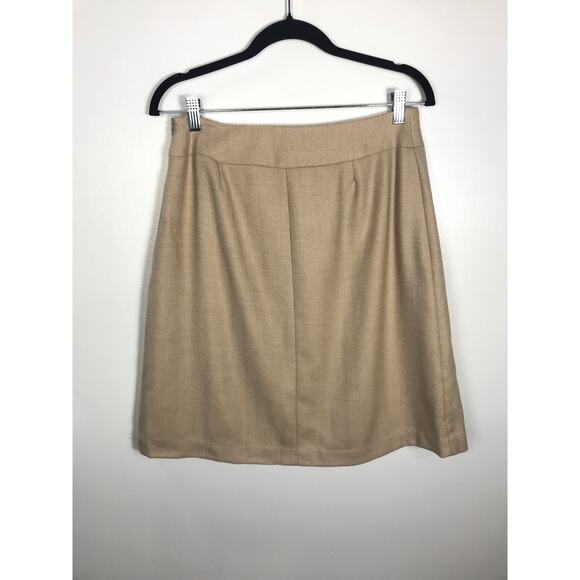 New J. McLaughlin Women's 8 Tan Herringbone Wool Sail Skirt Office Timeless - Picture 5 of 10